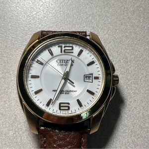 Classic Citizen Men's Gold-Tone Case White Dial Brown new Leather Strap Watch